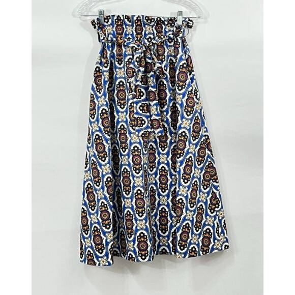 LA DOUBLEJ Sz S Small Sardegna Skirt Amalfi Print Blue Navy Gold Cotton Midi - Picture 5 of 10